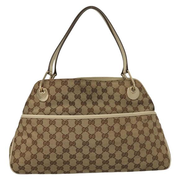 GUCCI GG Canvas Shoulder Bag Beige Gold - Picture 2 of 16